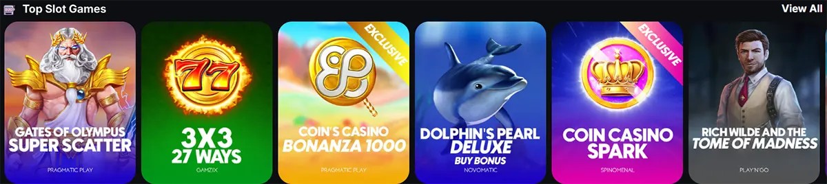 Selection of top slot games including Gates of Olympus Super Scatter, 3x3 27 Ways, Coin